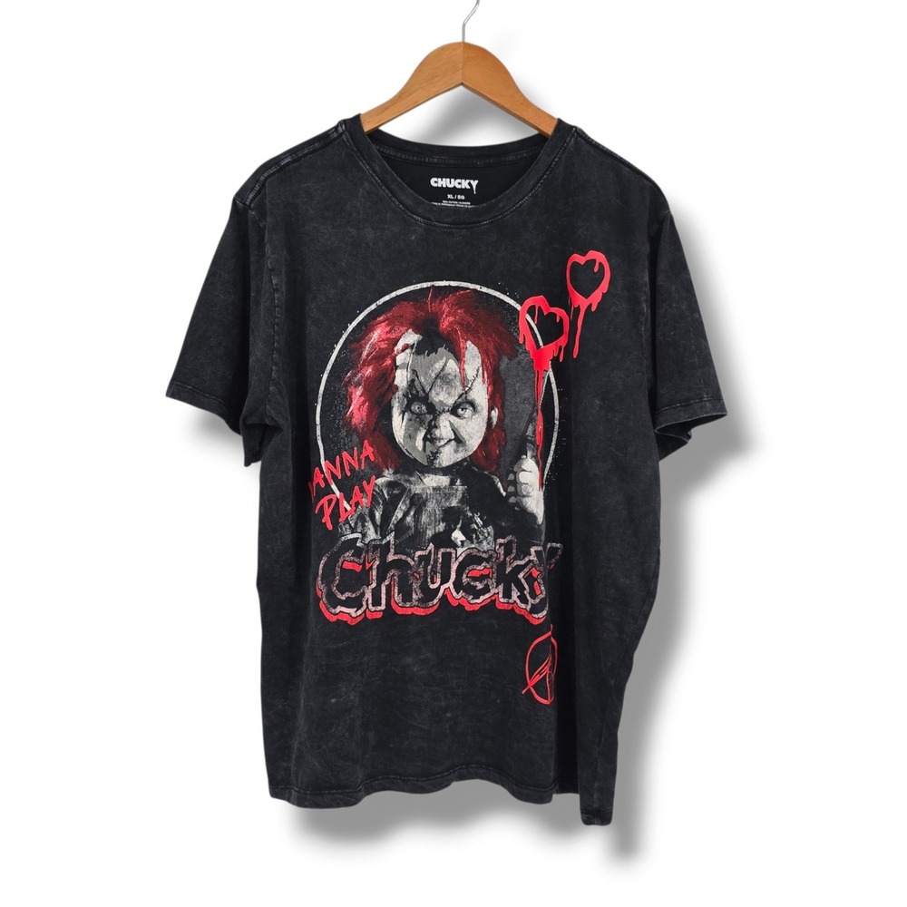 Chucky Child's Play Horror Movie Graphic T-Shirt XL Mineral Wash Wanna Play